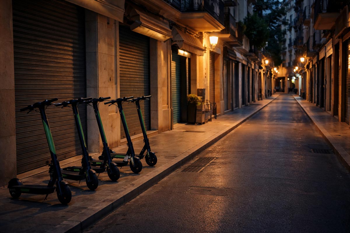 Electric scooter rider on a Spanish city street, now requiring compulsory civil liability insurance