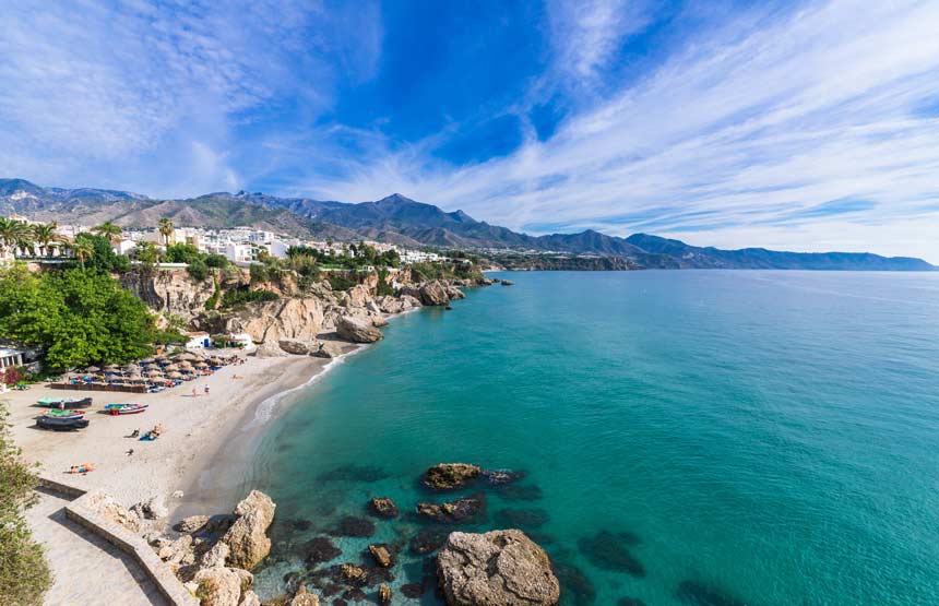 Málaga and the Costa del Sol coastline with marinas and beachfront property