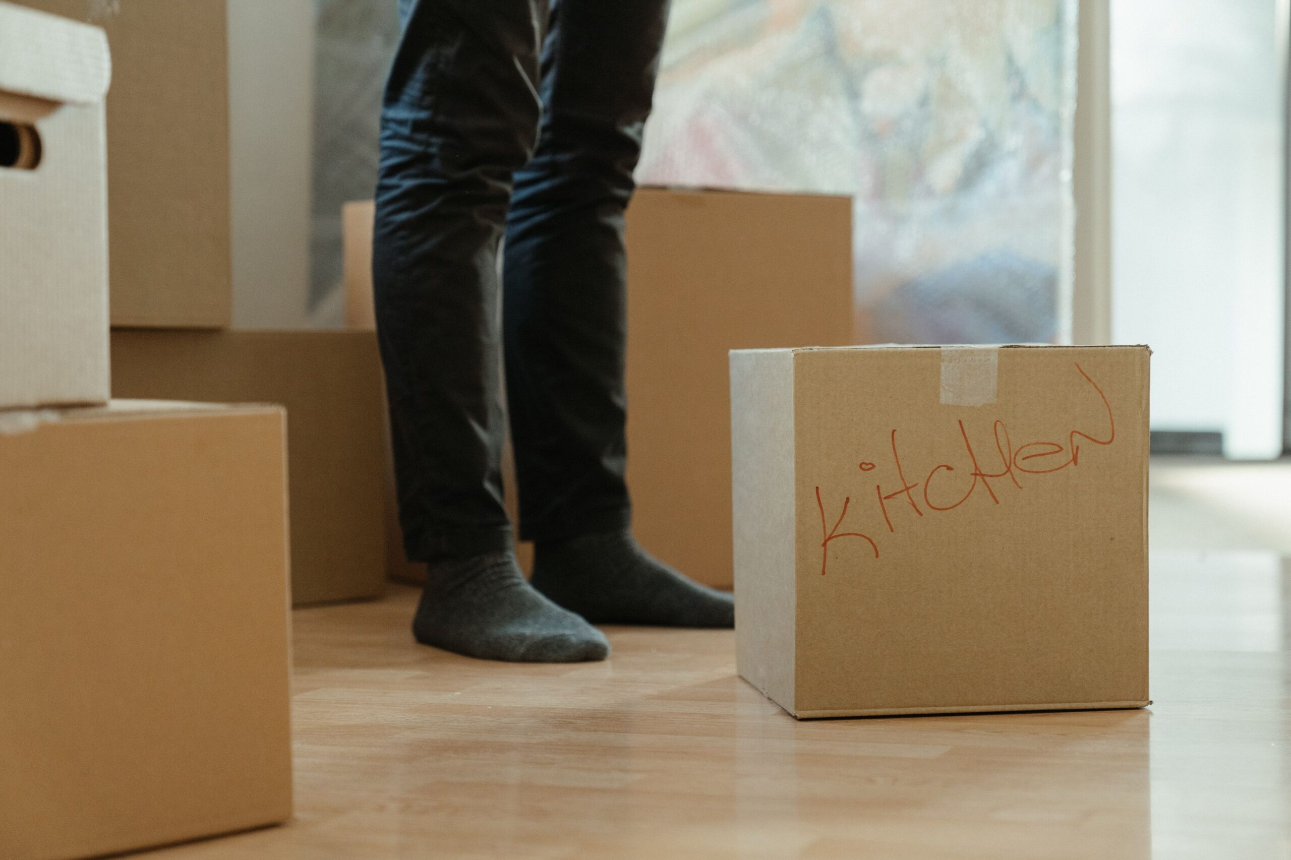 Belongings packed for an international move to Spain